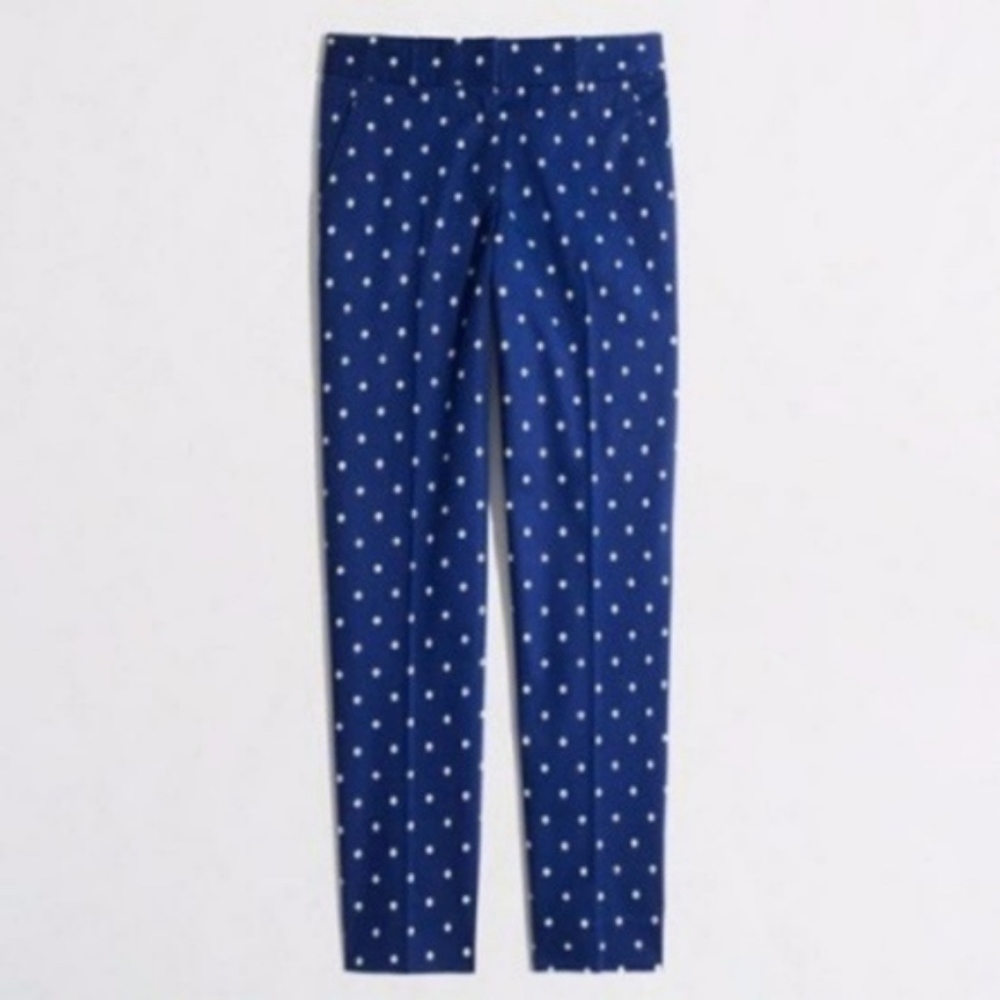 J. Crew White Polka Dot Skimmer Blue‎ Cropped Pants